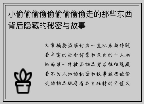 小偷偷偷偷偷偷偷偷偷走的那些东西背后隐藏的秘密与故事